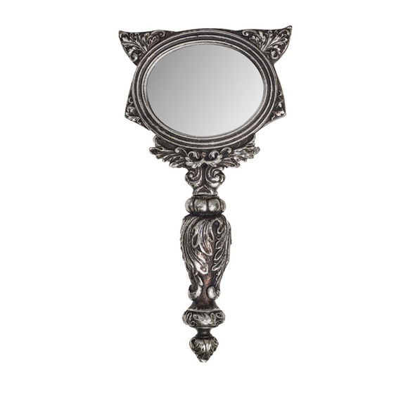 Alchemy Gothic Egyptian Style Cat Hand Mirror Antiqued Silver Resin - Picture 3 of 9